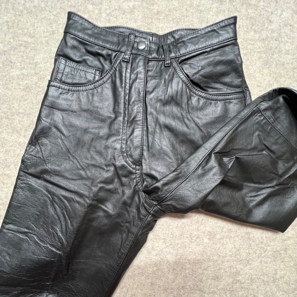 Amati Black VTG Genuine Leather Pants High Waist Straight‎ Leg Argentina Size 3 - Picture 6 of 9
